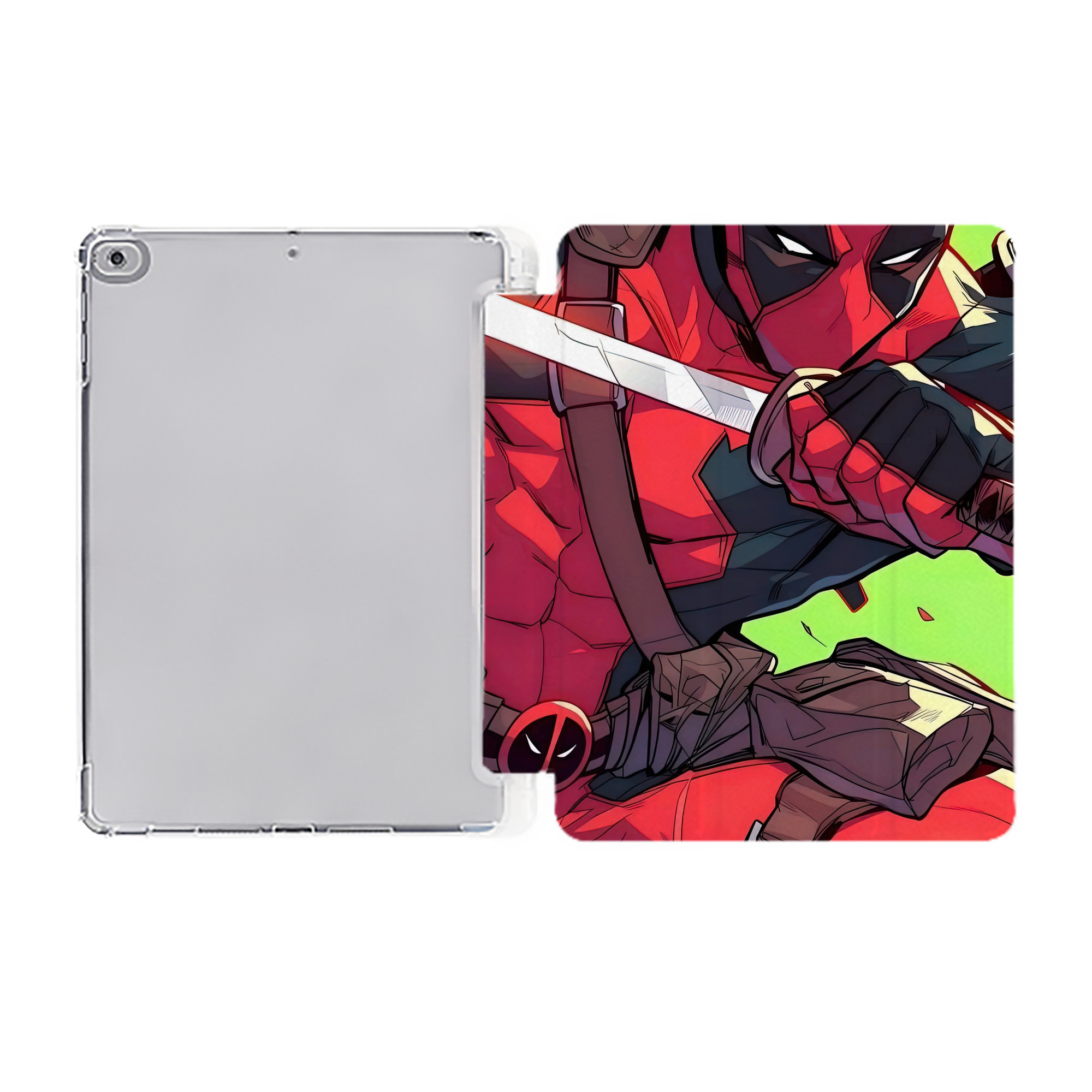 （画像用） Deadpool デッドプール IPad ケース ペン収納付き 三つ折りスタンド PUレザー×シリコン 対応機種9.5/10.5/10.9インチ